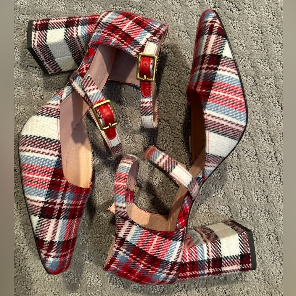 J. Crew Plaid Double Buckle Pumps
